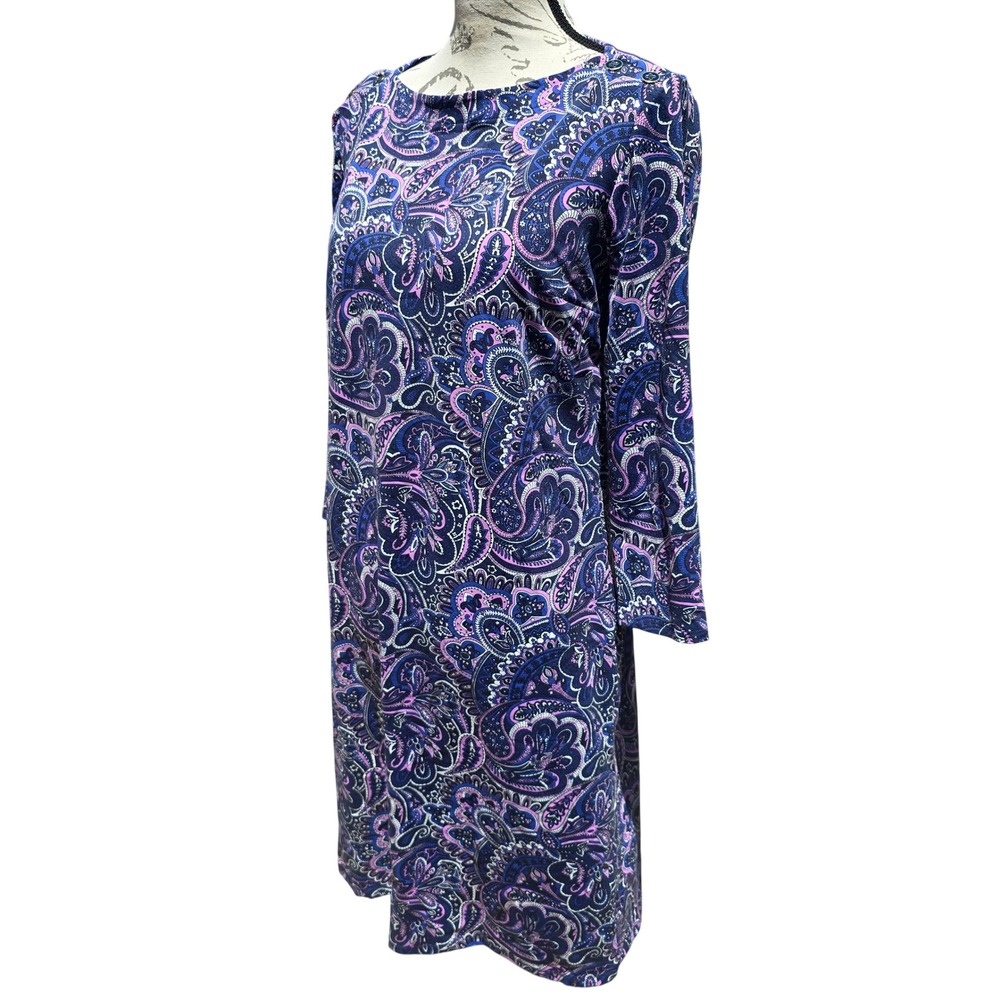 Talbots Womens Blue Purple Paisley Boat Neck 3/4 Sleeve Sheath Dress Size M - Picture 4 of 11